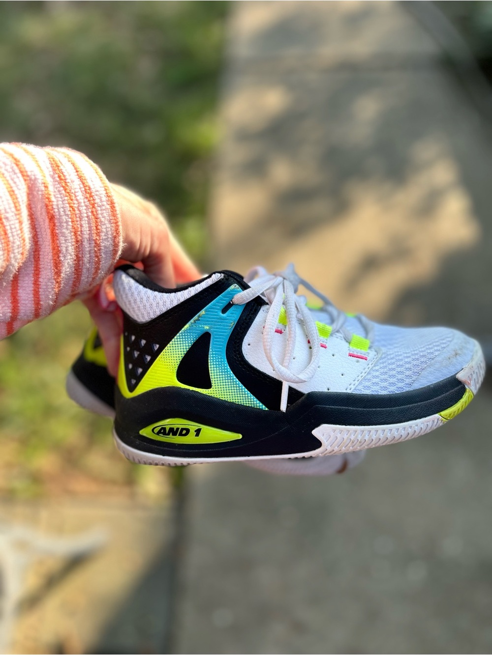 And1 White Neon Green Black Kids Athletic Sneakers